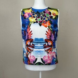 DSQUARED2 Tropical Printed Cotton Poplin Sleeveless Top Size 42 IT 6 US